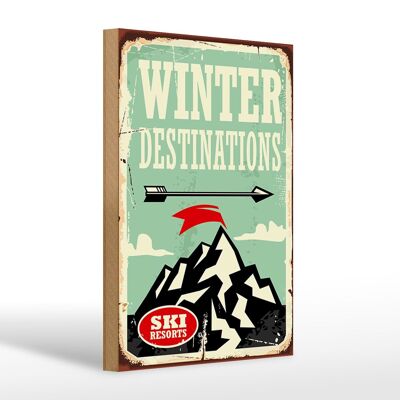 Panneau en bois rétro 20x30cm Destinations d'hiver de ski