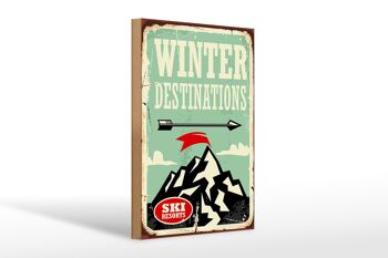 Panneau en bois rétro 20x30cm Destinations d'hiver de ski 1