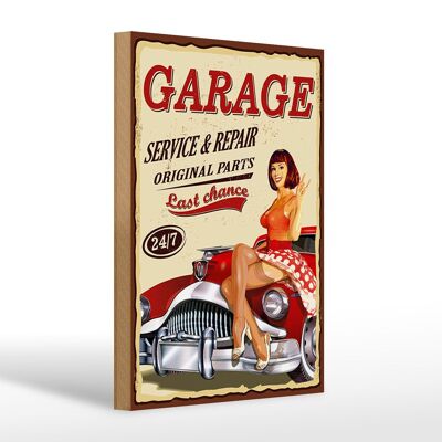 Cartello in legno Pinup 20x30 cm Retro Garage servizio riparazione 24 ore su 24, 7 giorni su 7