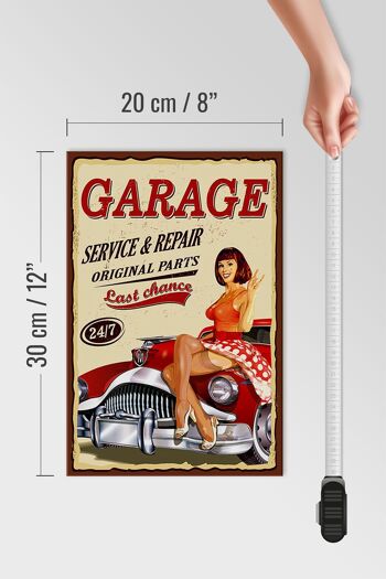 Panneau en bois Pinup 20x30cm Rétro Garage service réparation 24h/24 et 7j/7 4