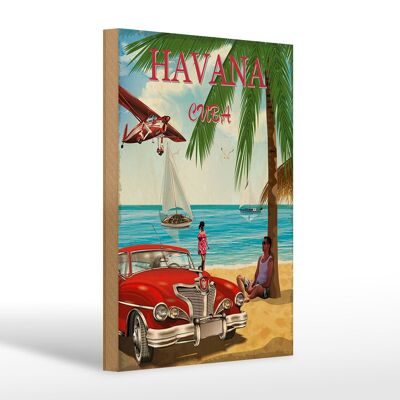 Cartello in legno Havana 20x30 cm Palme per le vacanze retrò di Cuba
