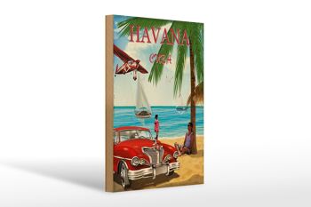 Panneau en bois La Havane 20x30cm Cuba rétro vacances palmiers 1