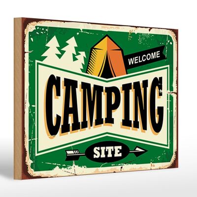 Cartel de madera retro 30x20cm Bienvenido al camping