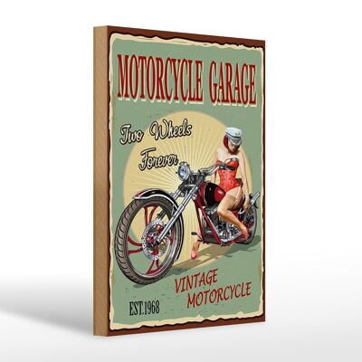 Cartello in legno Pinup 20x30 cm Garage per moto retrò Vintage
