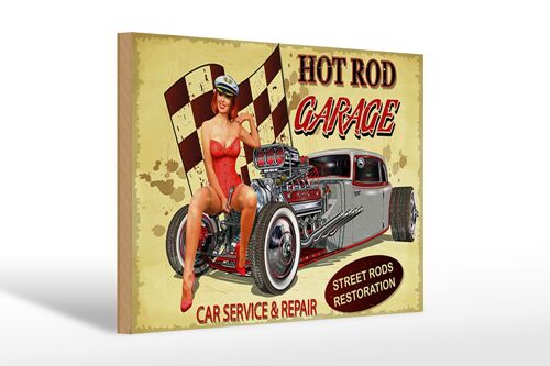 Holzschild Pinup 30x20cm Retro Hoit Rod Garage Service