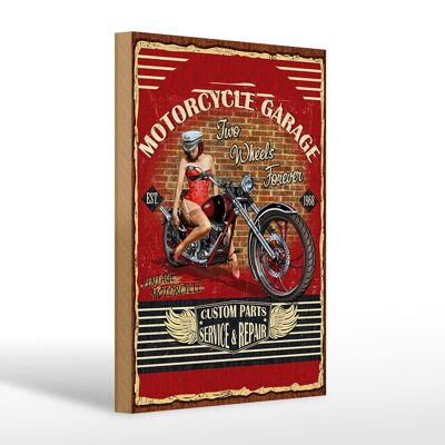 Cartel de madera Pinup 20x30cm Retro Motorcycle Garage cartel rojo