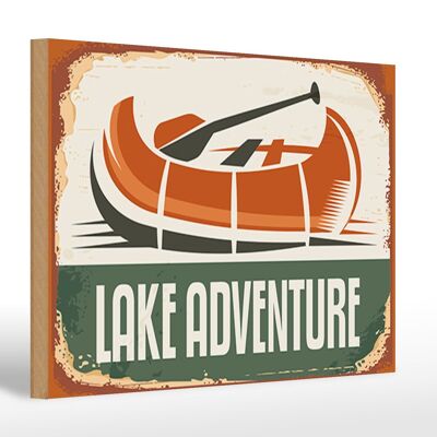 Cartel de madera retro 30x20cm aventura en el lago al aire libre