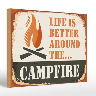 Panneau en bois camping 30x20cm La vie au feu de camp est meilleure en plein air