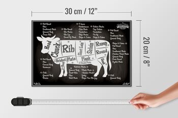 Panneau en bois vache 30x20cm Coupes de boeuf viande bio boucherie 4