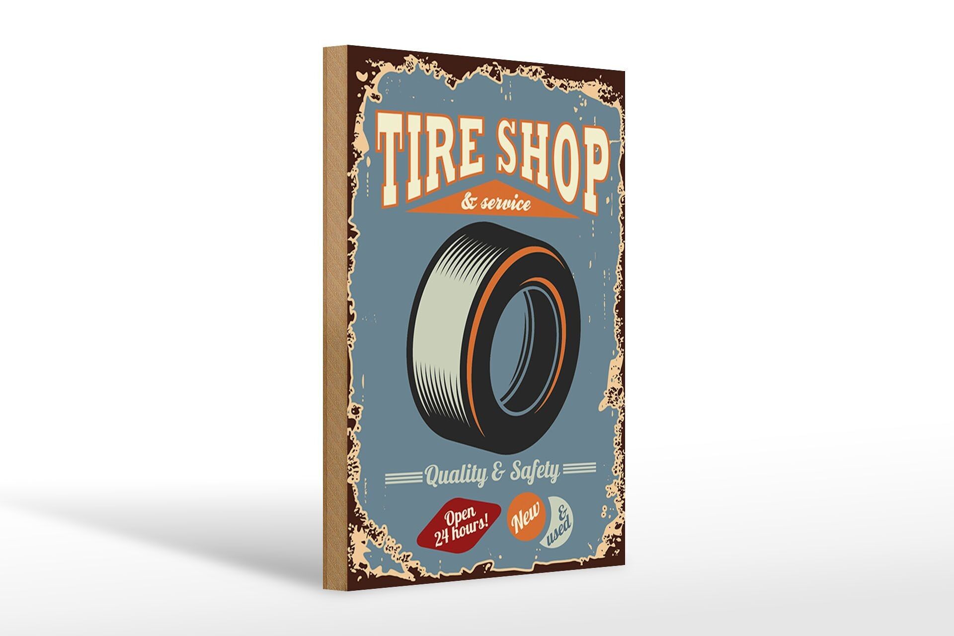 Cartello in legno retrò 20x30cm Servizio Gommista aperto 24 ore su 24