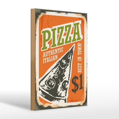 Cartel de madera retro 20x30cm Pizza mejor de la ciudad 1$ Italiano