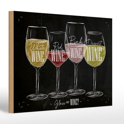 Wooden sign wine 30x20cm Glass of wine?red white alcohol