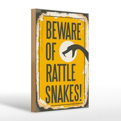 Wooden sign retro 20x30cm snake beware of rattle snakes