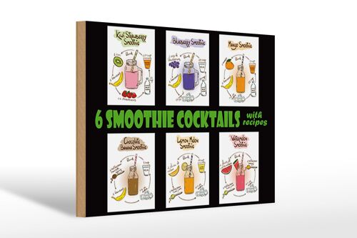 Holzschild 30x20cm 6 smoothie cocktails recipes