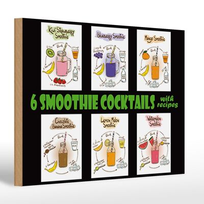 Holzschild 30x20cm 6 smoothie cocktails recipes