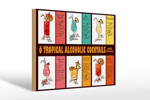 Holzschild 30x20cm 6 tropical cocktails recipes