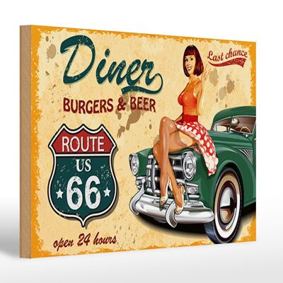 Cartello in legno Pinup 30x20 cm Diner retrò hamburger birra