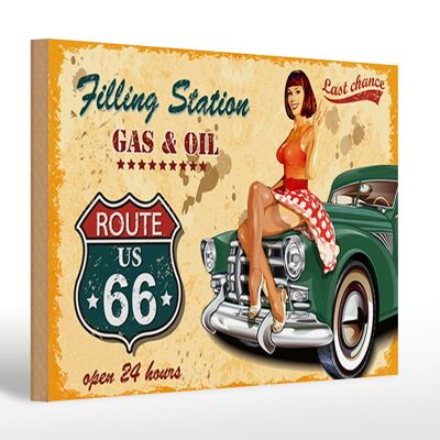 Holzschild Pinup 30x20cm Retro Gas Oil open 24 hours