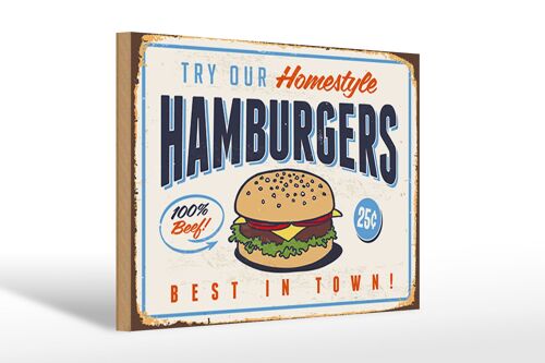 Holzschild Retro 30x20cm hamburgers best in town