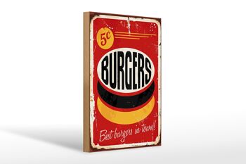 Panneau en bois rétro 20x30cm burgers best in town fast food 1
