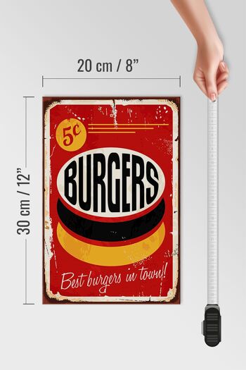 Panneau en bois rétro 20x30cm burgers best in town fast food 4