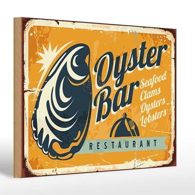 Cartel de madera retro 30x20cm Oyster Bar Restaurante de mariscos