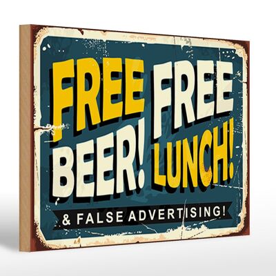 Cartel de madera retro 30x20cm Almuerzo con cerveza gratis