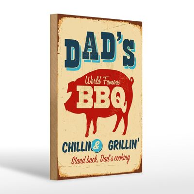 Cartel de madera retro 20x30cm El mundialmente famoso BBQ grillin de papá