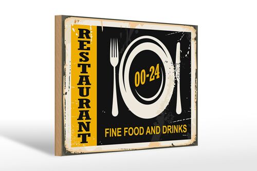 Holzschild Retro 30x20cm Restaurant Essen Fine Food Drinks