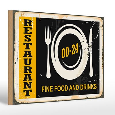 Holzschild Retro 30x20cm Restaurant Essen Fine Food Drinks