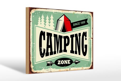 Holzschild Retro 30x20cm Camping Zone Outdoor Abenteuer