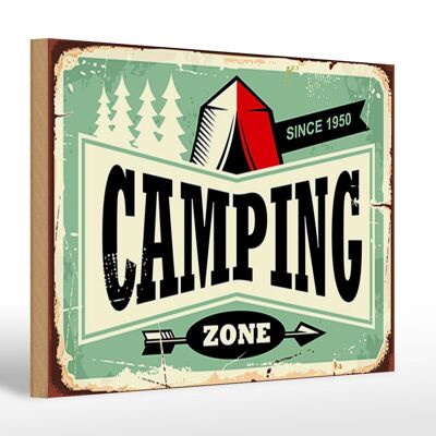 Cartello in legno retrò 30x20 cm Camping Zone Outdoor Adventure