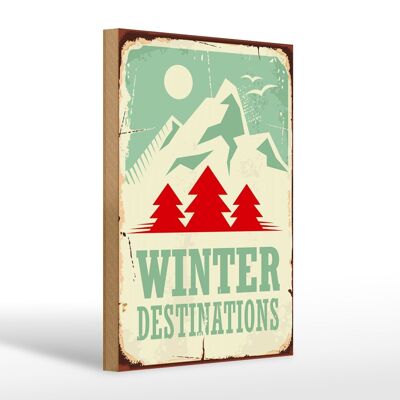 Cartel de madera retro 20x30cm esquí destinos invernales aventura