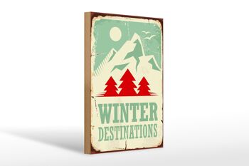 Panneau en bois rétro 20x30cm ski destinations hiver aventure 1