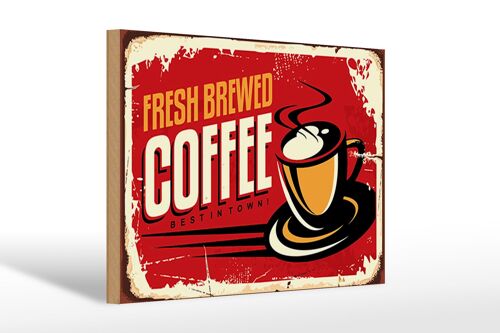 Holzschild Retro 30x20cm Kaffee best Coffee in town rotes Schild