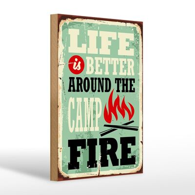 Panneau en bois rétro 20x30cm Camping feu de camp la vie est meilleure