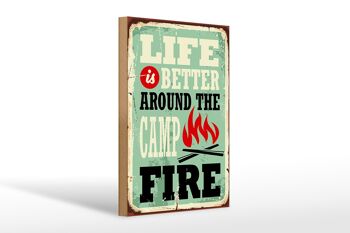 Panneau en bois rétro 20x30cm Camping feu de camp la vie est meilleure 1