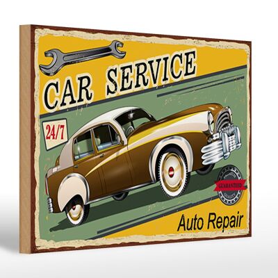 Letrero de madera retro 30x20cm Car Service 24/7 Reparación de automóviles