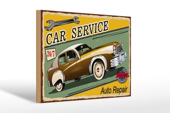 Panneau en bois rétro 30x20cm Car Service 24/7 Réparation automobile 1