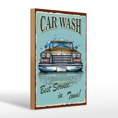 Cartel de madera retro 20x30cm Car Wash el mejor servicio de la ciudad