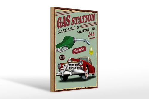 Holzschild Retro 20x30cm Gas Station gasoline motor oil 24