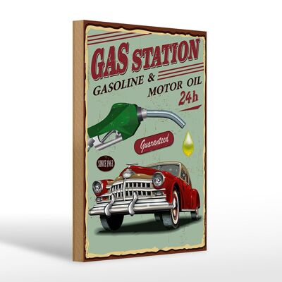Holzschild Retro 20x30cm Gas Station gasoline motor oil 24