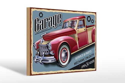 Holzschild Retro 30x20cm Auto Garage service parts open 24