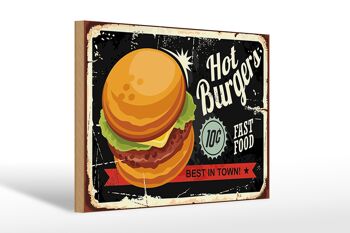 Panneau en bois rétro 30x20cm hot burgers best in town 1