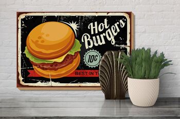 Panneau en bois rétro 30x20cm hot burgers best in town 3