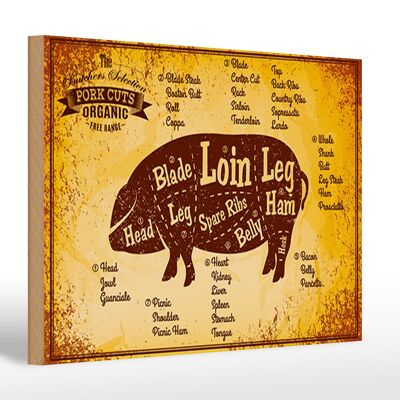 Cartel de madera cerdo 30x20cm Cortes de cerdo carnicería ecológica