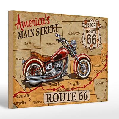 Cartel de madera motocicleta 30x20cm Calle principal de Estados Unidos ruta 66