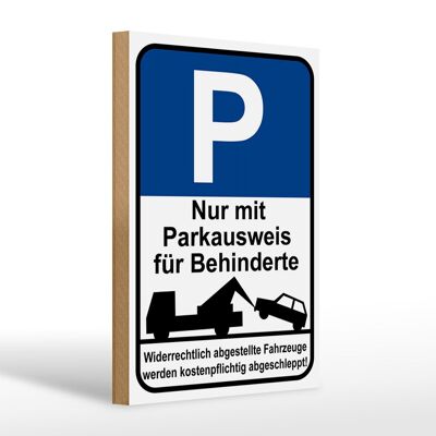 Letrero de madera parking 20x30cm solo permiso de aparcamiento para discapacitados