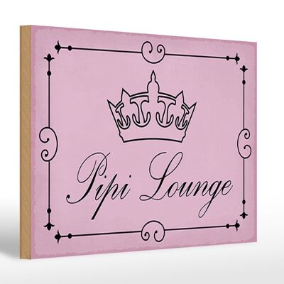 Cartello segnaletico in legno 30x20 cm Pipi Lounge corona WC rosa