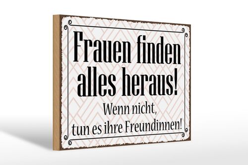 Holzschild Spruch 30x20cm Frauen finden alles heraus beiges Schild